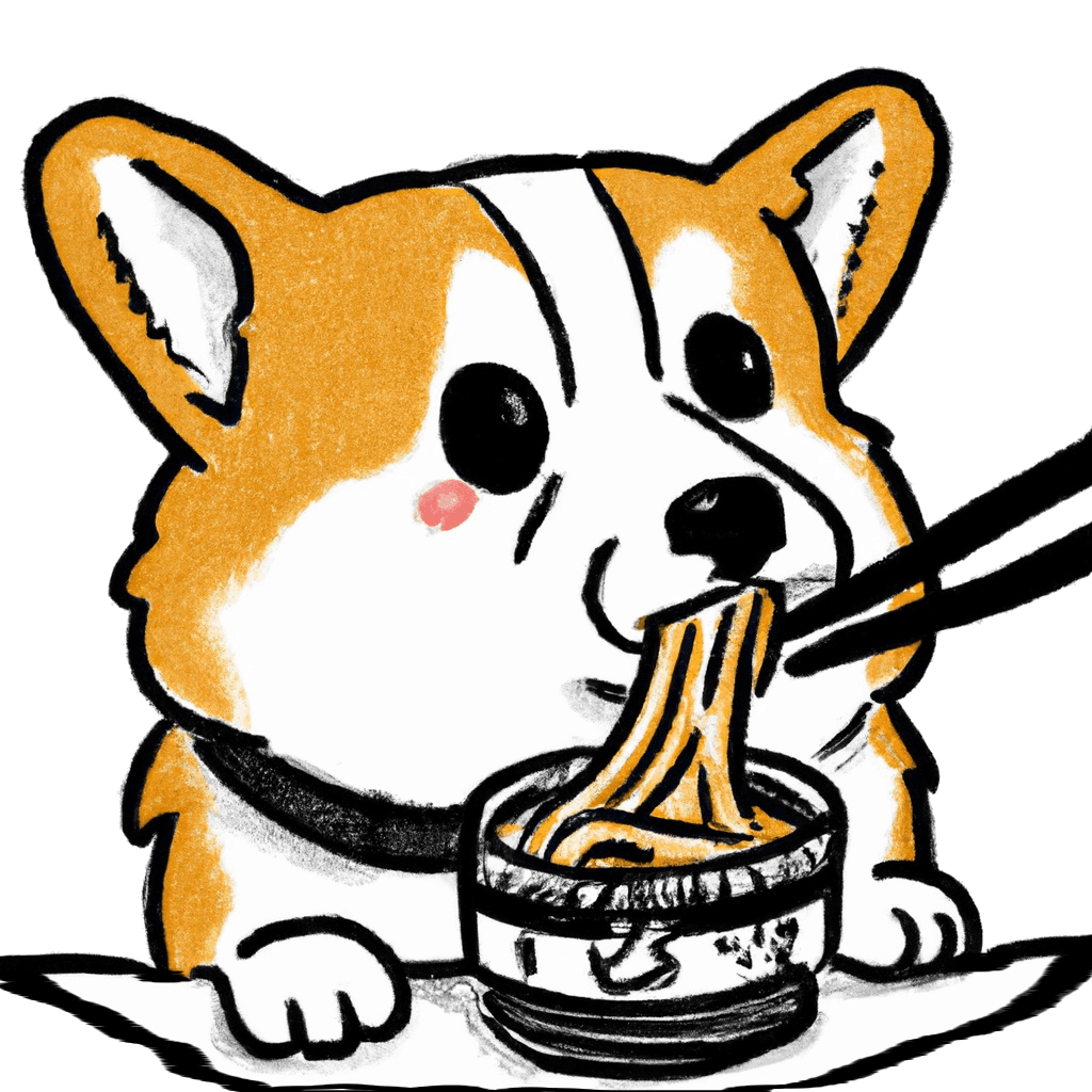 Corgi eating ramen logo